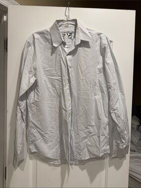 Barneys New York CO-OP White Dress Shirt with Light Gray Micro-Check